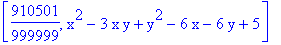 [910501/999999, x^2-3*x*y+y^2-6*x-6*y+5]